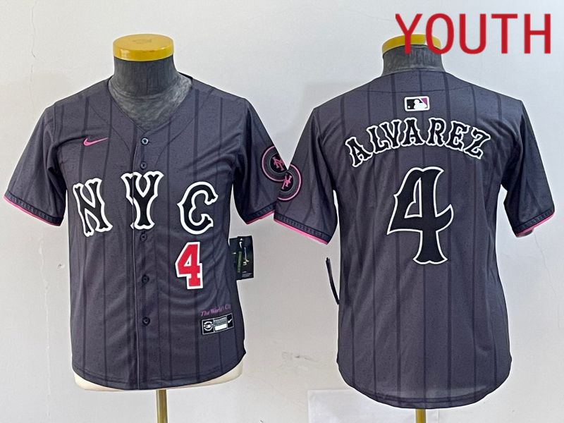 Youth New York Mets #4 Alyarez Black City Edition 2024 Nike MLB Jersey style 3